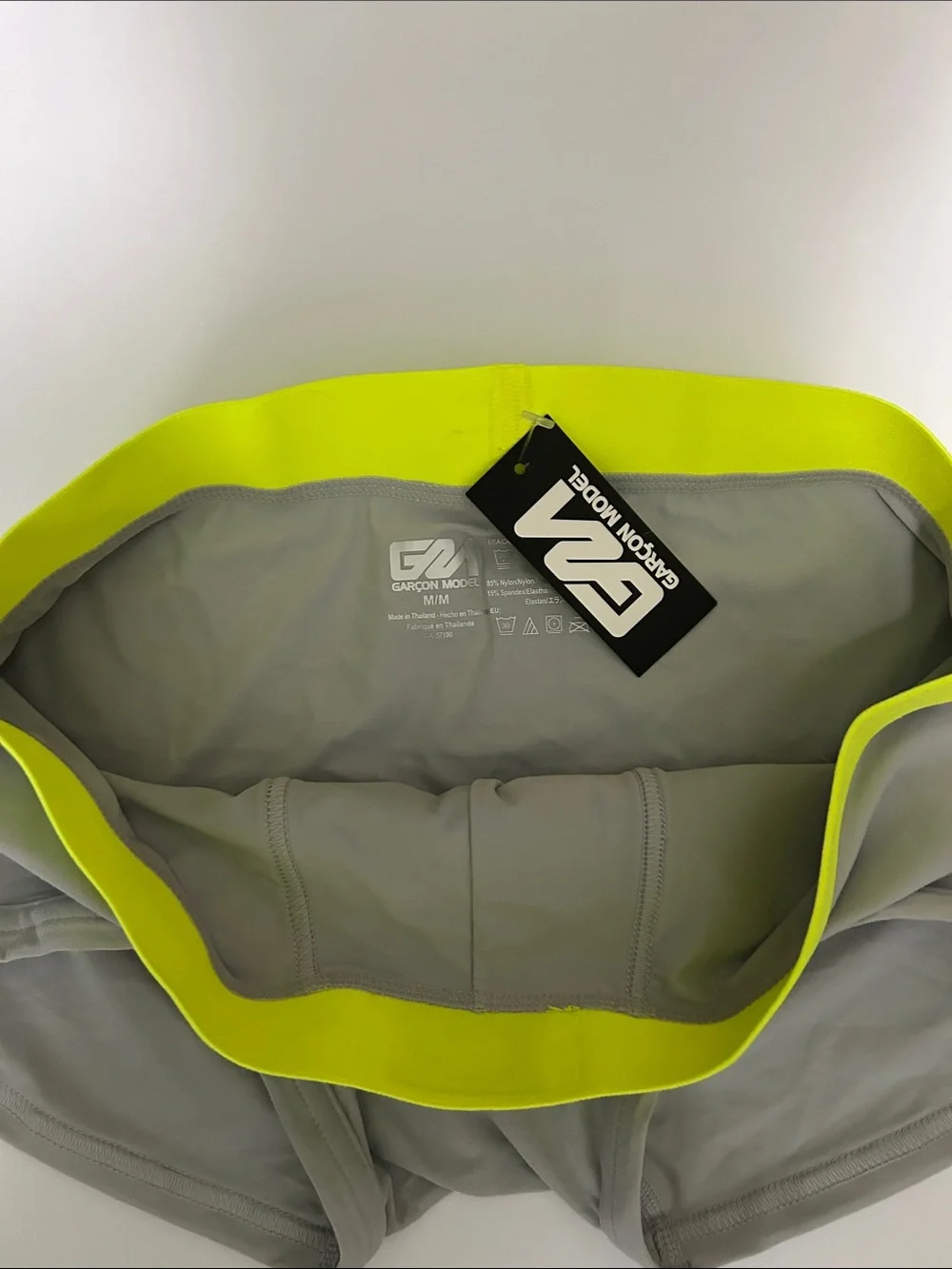 Men’s Garçon Model Grey Boxer Briefs with Neon Yellow Waistband